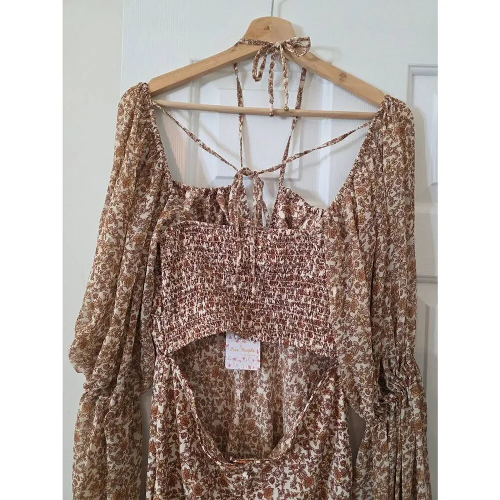 Free People Aglow Midi Dress in Tea Combo M NWT